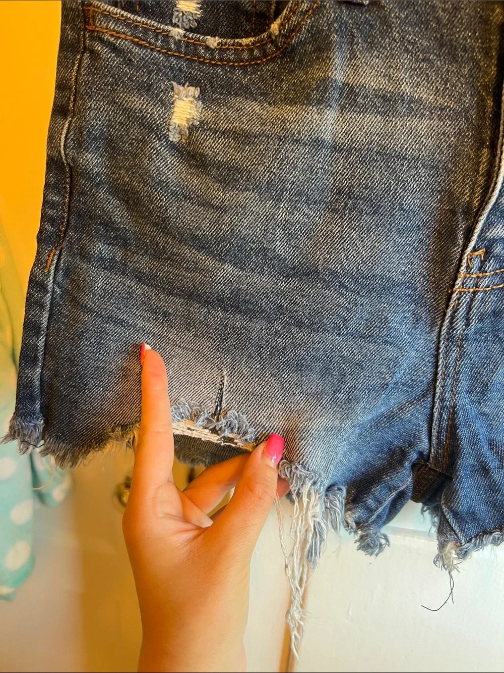 Blue Distressed Denim Shorts - Women